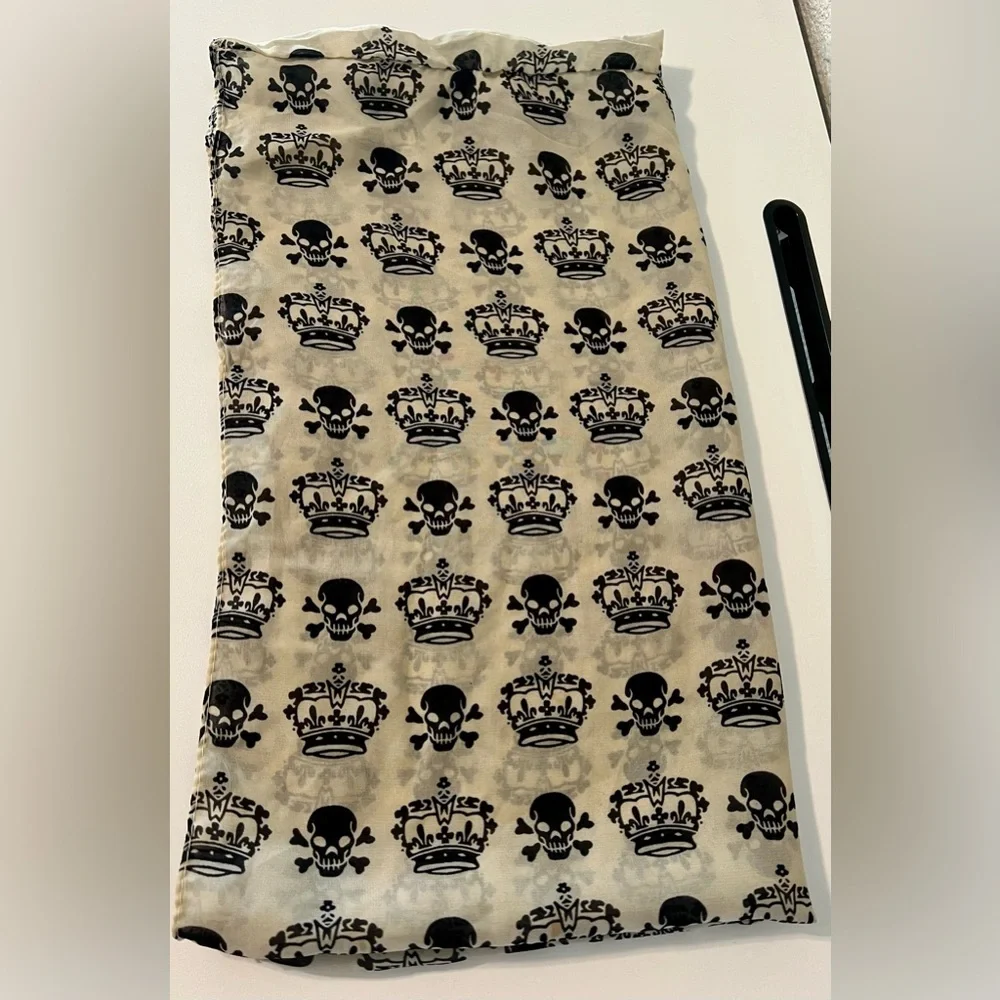 Skull and Crown Print Infinity Scarf- Black on Cream